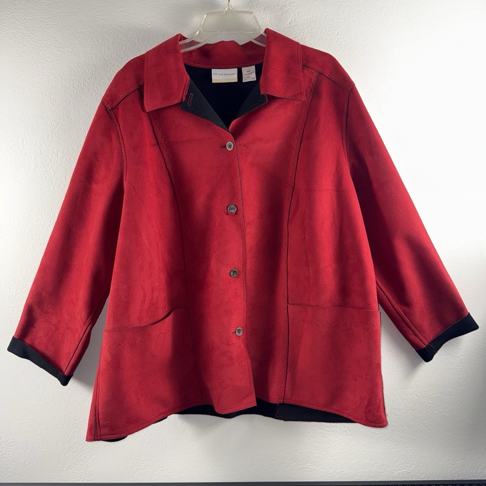 Alfred Dunner Women's Red /Black Faux Suede Lightweight Jacket Size 20W Textured